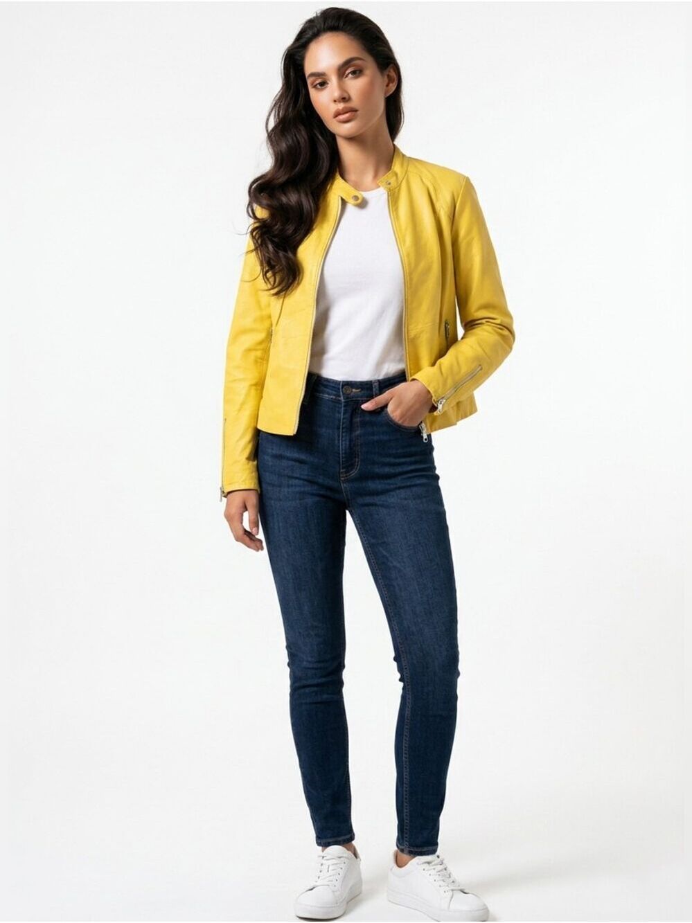 Danier Yellow Leather Zip Front Women's Jacket - Picture 3 of 9